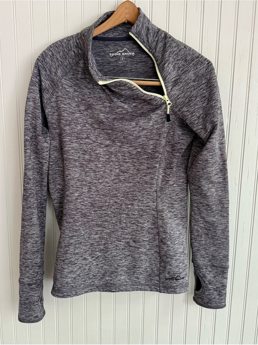 Eddie Bauer Heathered Gray Asymmetrical Zip Athletic Pullover Small